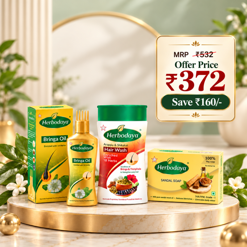 Diwali Routine Combo (Bringa Hair Oil 100ml + Shikakai Hair Wash Powder 120gm + Sandal Soap 125gm)