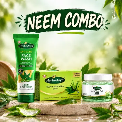 Neem Combo (Anti-Acne Neem & Aloevera Face wash 100ml+Neem and Aloe Vera Soap 125gm+Aloe Vera Gel – Neem for Anti Acne – 100 gm)