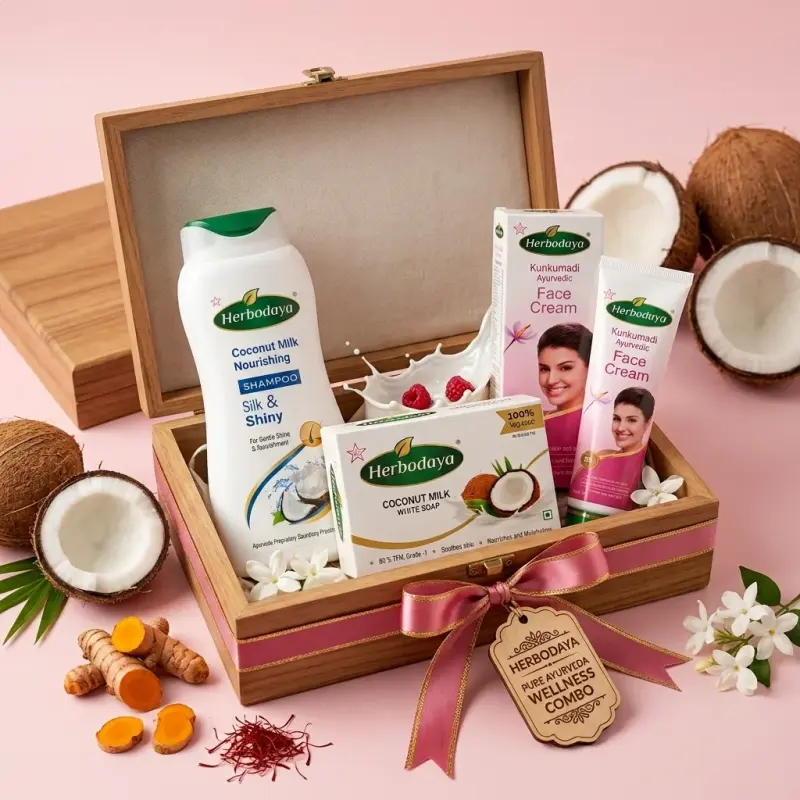 Coconut Care Treat(Coconut Milk Nourishing Shampoo 200ml+Coconut Milk White Soap 125gm+Kunkumadi Face Cream 50gm)